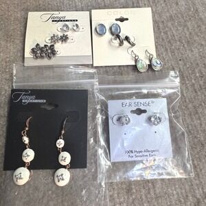 Tanya Creations Earrings Lot 4 Pairs Stud Dangle Floral Abalone Look Crystal